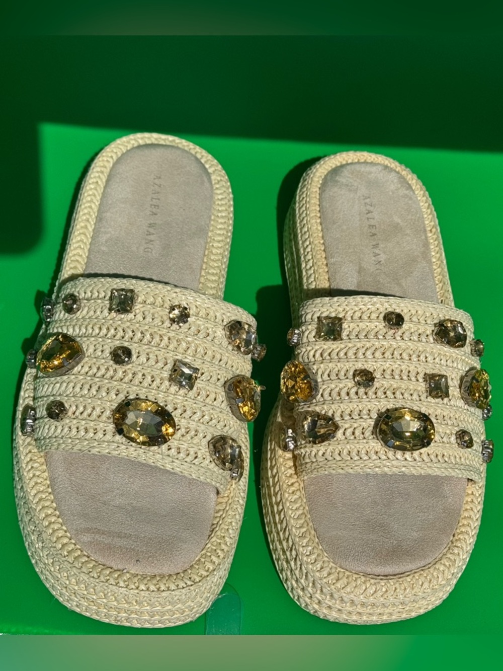 Azalea Wang Crystal cottagecore platform Raffia Beaded luxury sandals 6 fits 7